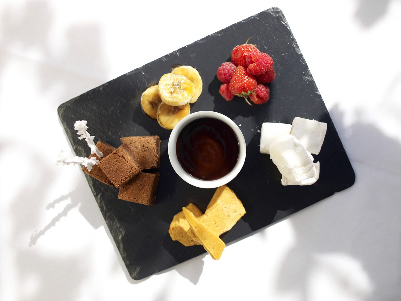 Chocolate brownie and fruit dessert