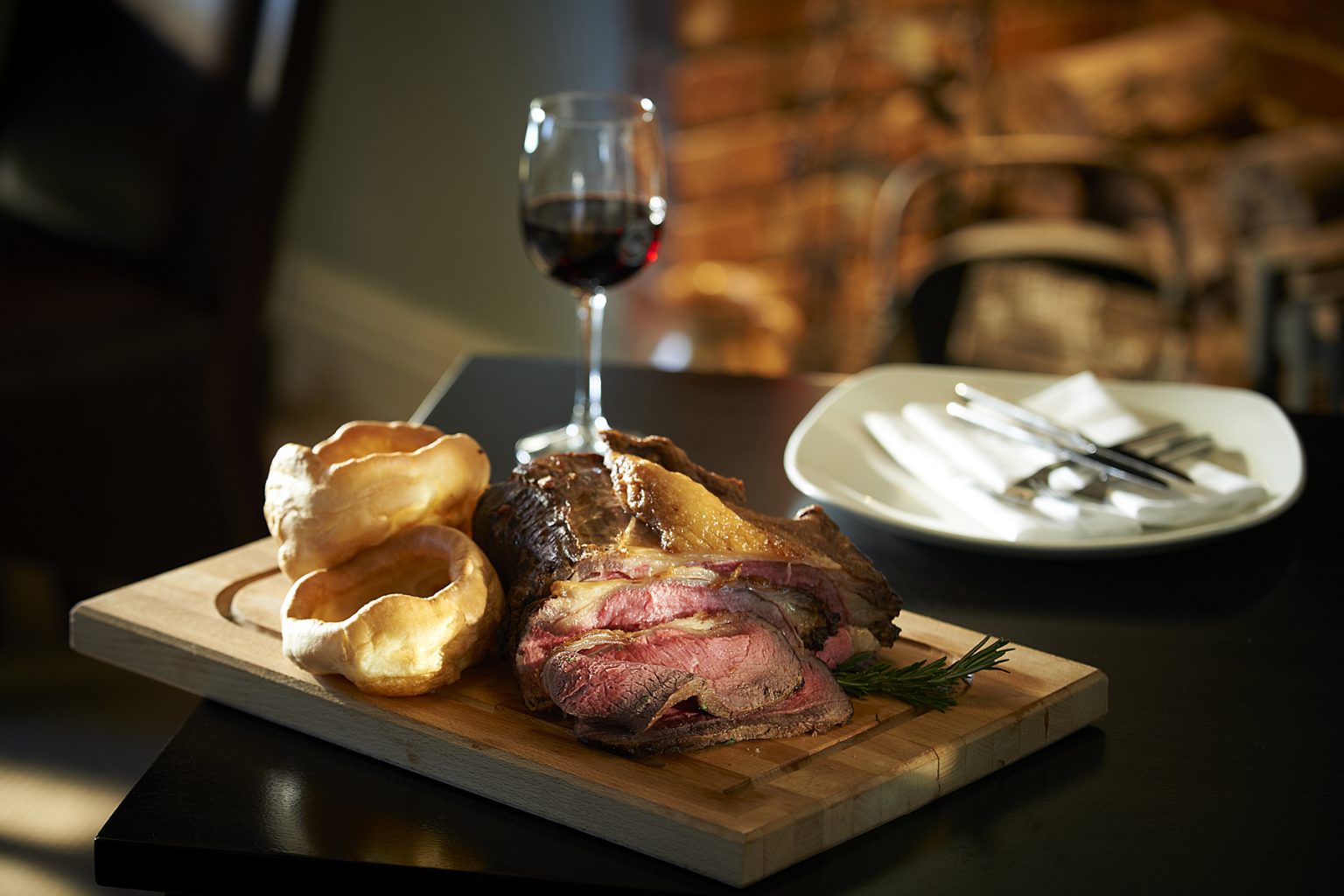 Rare roast rib-eye of beef Sunday lunch