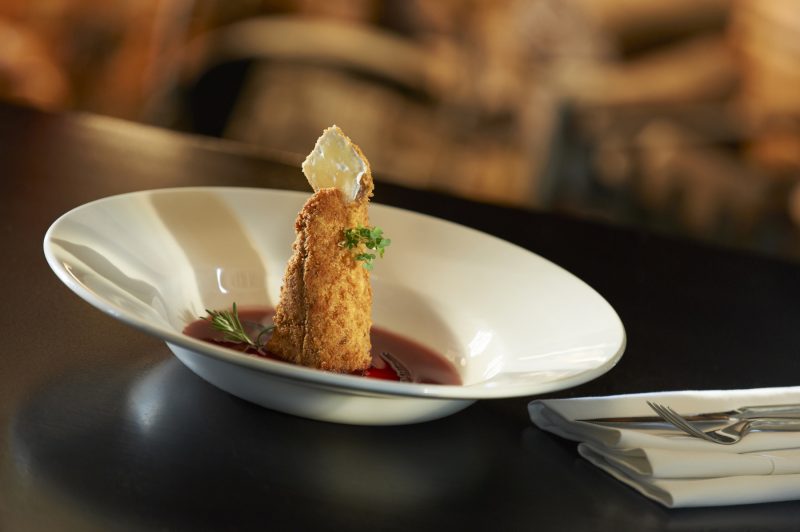 Deep fried brie with a raspberry coulis